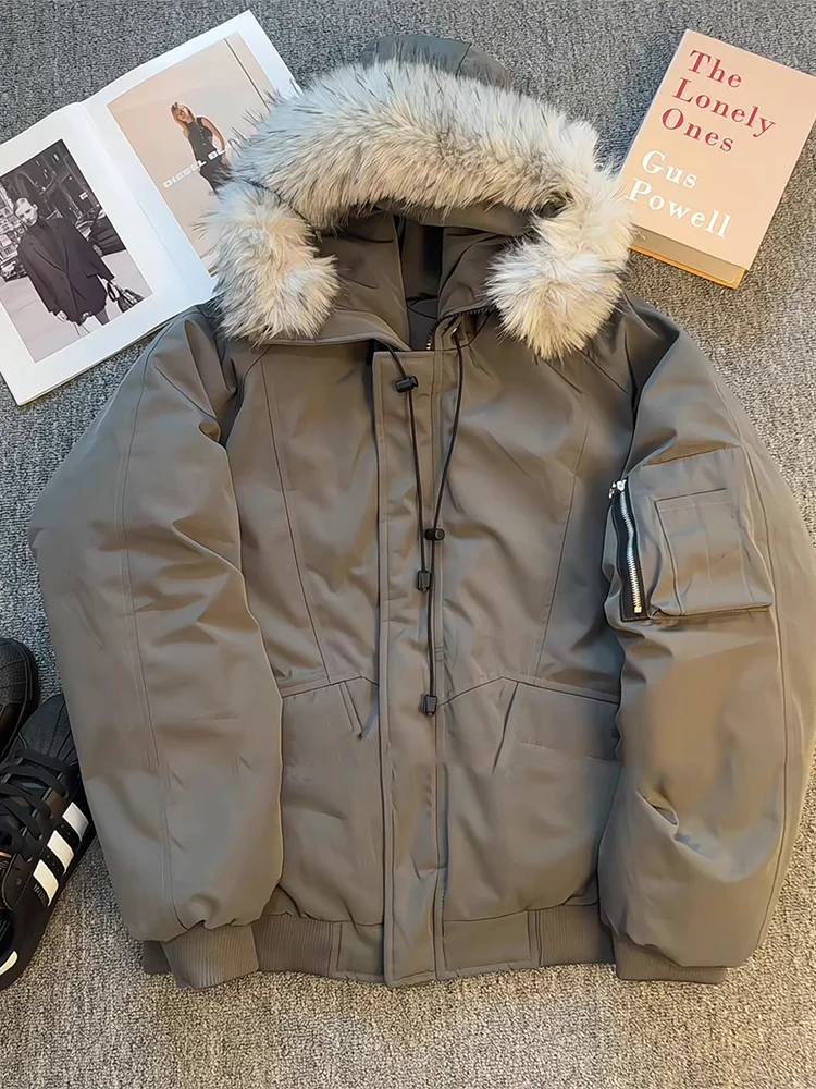 

Мужское зимнее пальто American Sle Thiened Down Cotton Jaet с большим меховым воротником Fce, модный брендовый дизайн, повседневный ...