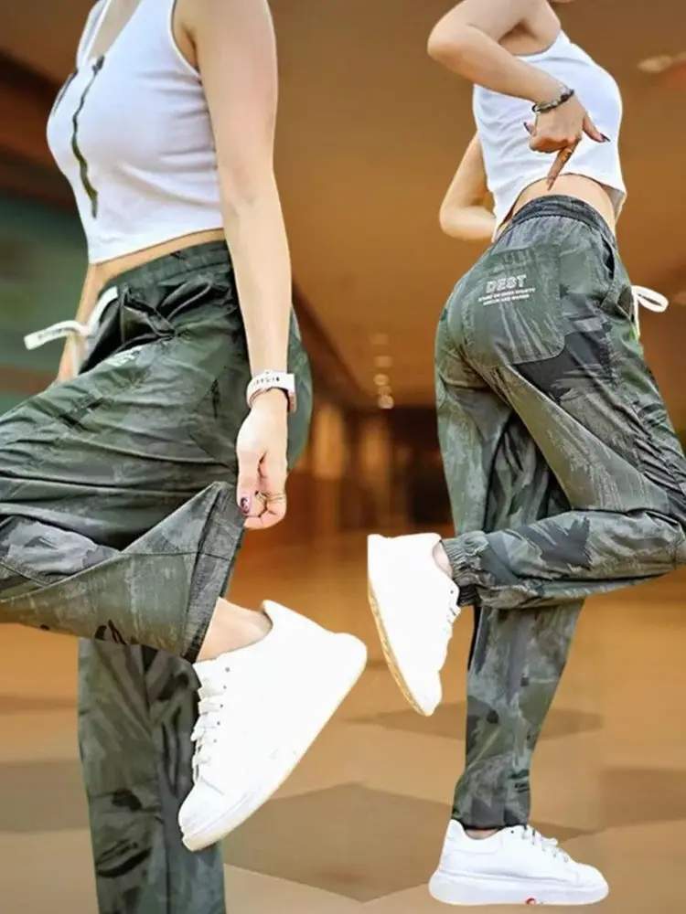 

Qui Dry Ice Silk Camouflage Casual Pants Men's Summer Thin Outerwear Trendy Loose Trousers Workwear Pants Youthful Energy S...