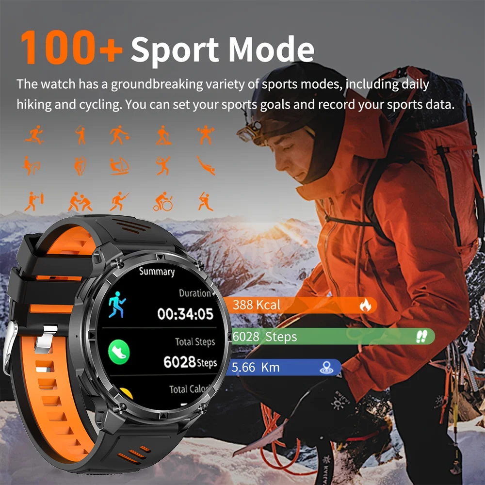 1100mAh بطارية Smartwatch 1.7 بوصة مصباح ليد جيب BT دعوة في الهواء الطلق ساعة ذكية الرجال النساء الرياضة البوصلة مراقبة الصحة مقاوم للماء