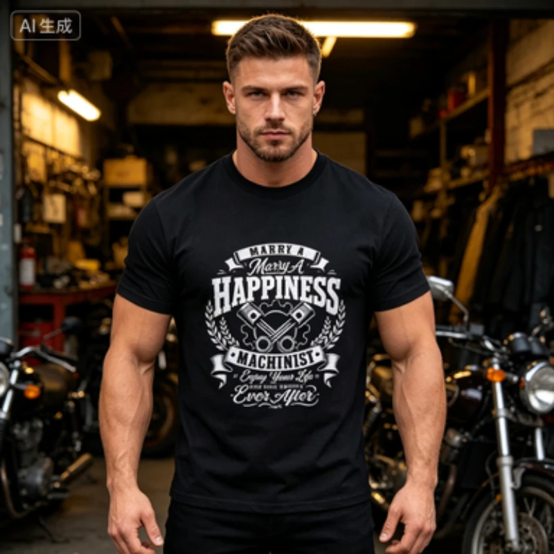 Mechanic piston pattern T-shirt, Mary Happy Mechanic Short Sleeve T-shirt, Retro Garage Motorcycle Style Jacket
