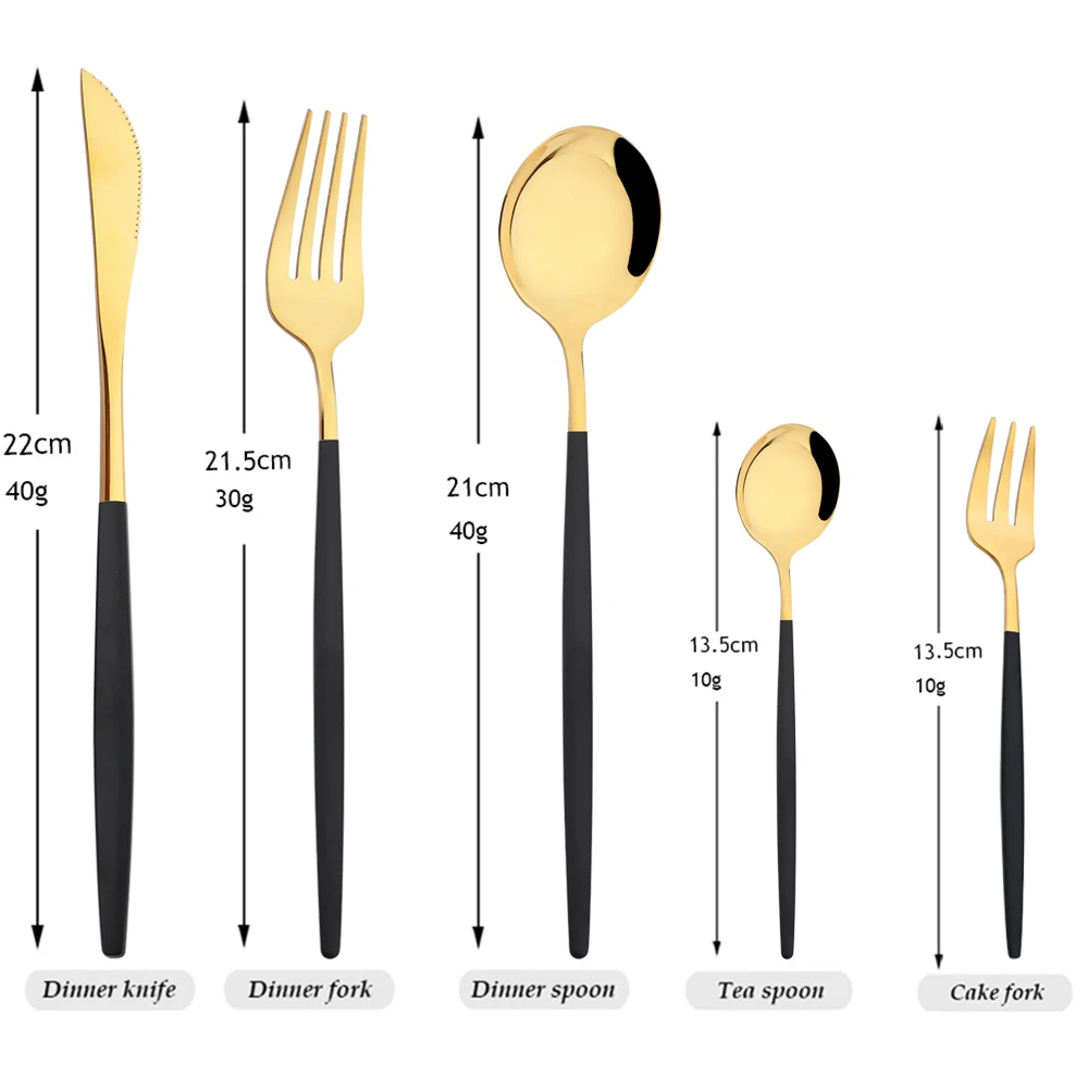 Drmfiy 6set Upscale Black Gold Dinnerware Set Stainless Steel Tableware Knife Fork Coffee Spoon Flatware Set Kitchen Cutlery Set