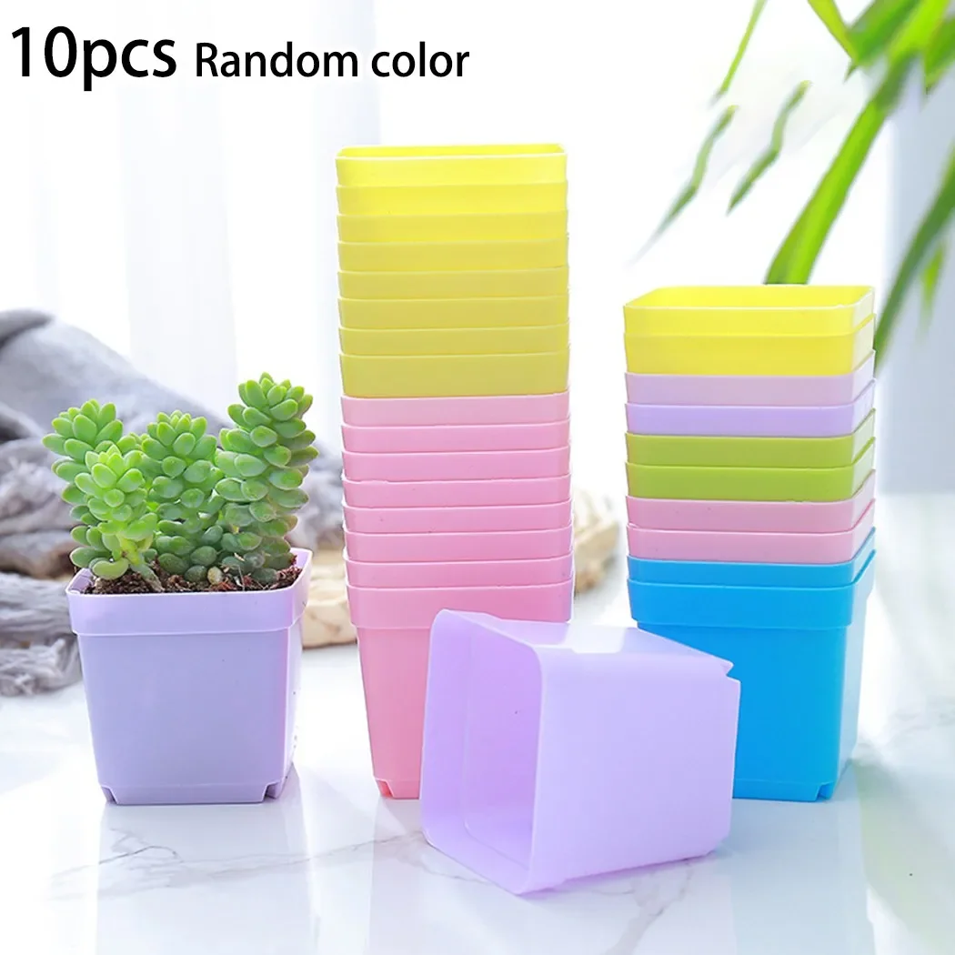 

10pcs Colorful Multi Square Nursery Flower Pot Plastic Nursery Pot Plant Nursery Box Transplant Flower Tray For Home Garden