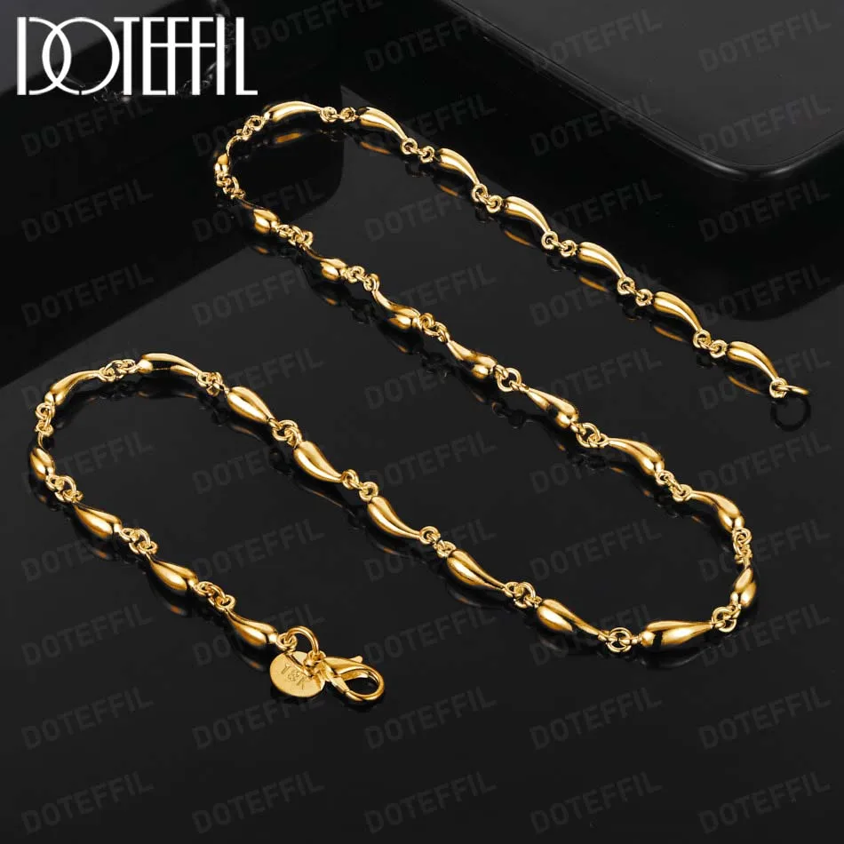 DOTEFFIL 18K Gold Water Drop Pendant Necklace For Woman 18 Inch Chain Wedding Engagement Jewelry