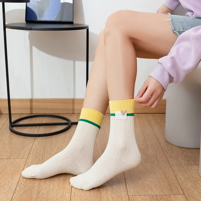 Calzini Casual Da Donna Con Motivo A Cuore Carino Stampa Cotone - Foto 4