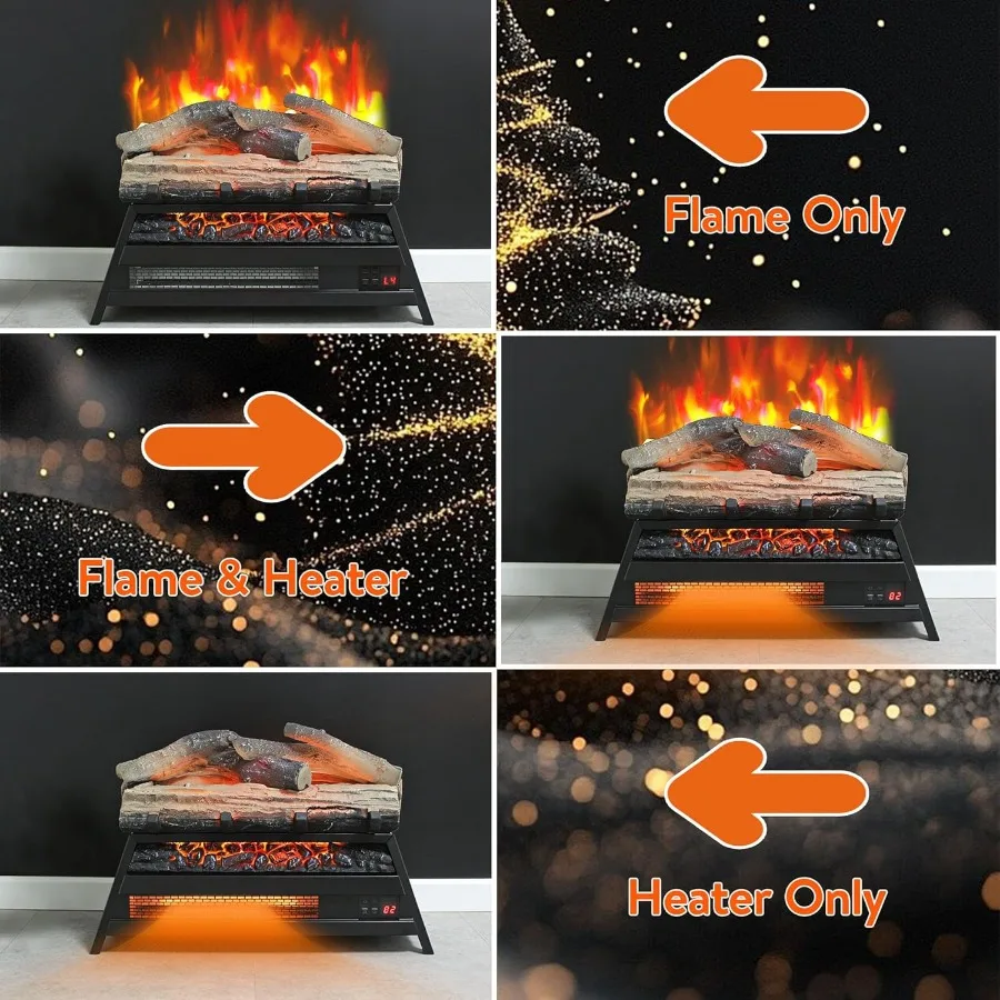 23 Electric Fireplace Log Set Fireplace Heater with Adjustable 4 Flame Brightness Realistic Flame Log Remote Control Timer Ther