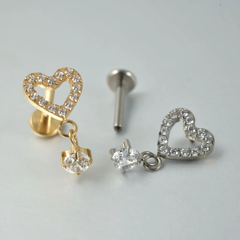 1PC G23 Titanium Minimalist Dangle Cartilage Earrings Stud 16G Internally Threaded Zircon Helix Ear Tragus Piercing Jewelry