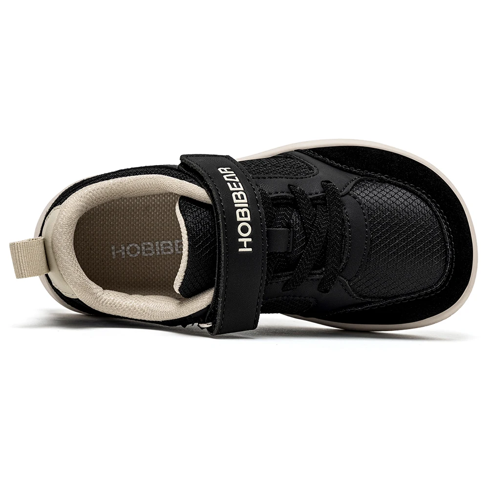 HOBIBEAR Wide Width Shoes for Kids Barefoot Hook Loop Sneakers Minimalist Artificial Leather Lightweight Soft Walking Shoes
