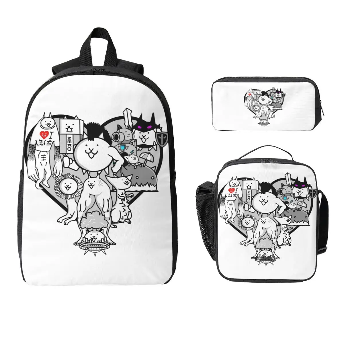 

Battle Cats True Form Mural Backpack Boys Girls BookBag School Bag Computer Shoulder Bags 3ps Insulated Lunch Bag Pencil Case