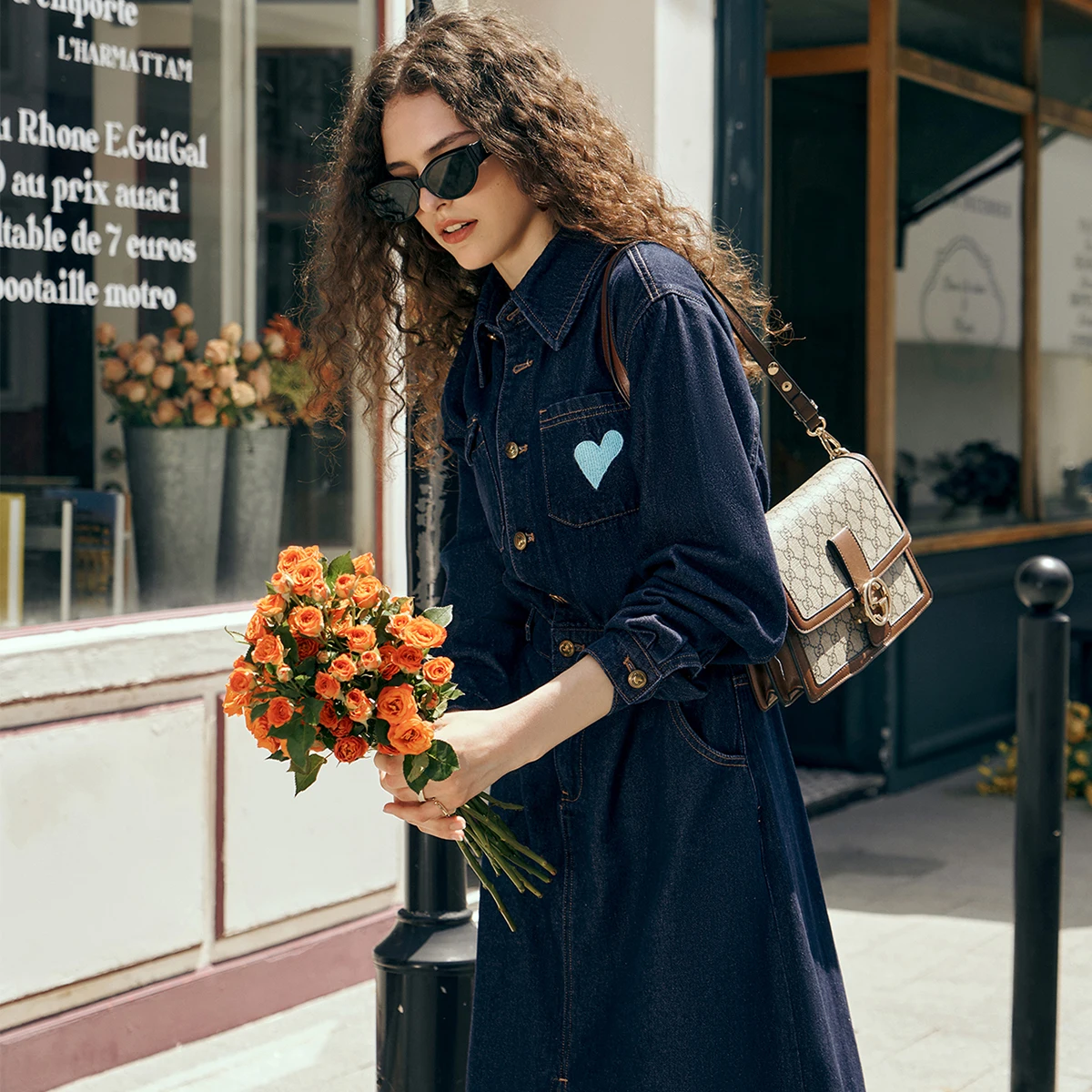 OLrain Francese Blu Denim Abito Lungo da Donna Inizio Autunno 2025 Vintage Ricamato Risvolto Camicia di Jeans Abiti da Donna O23QL85502