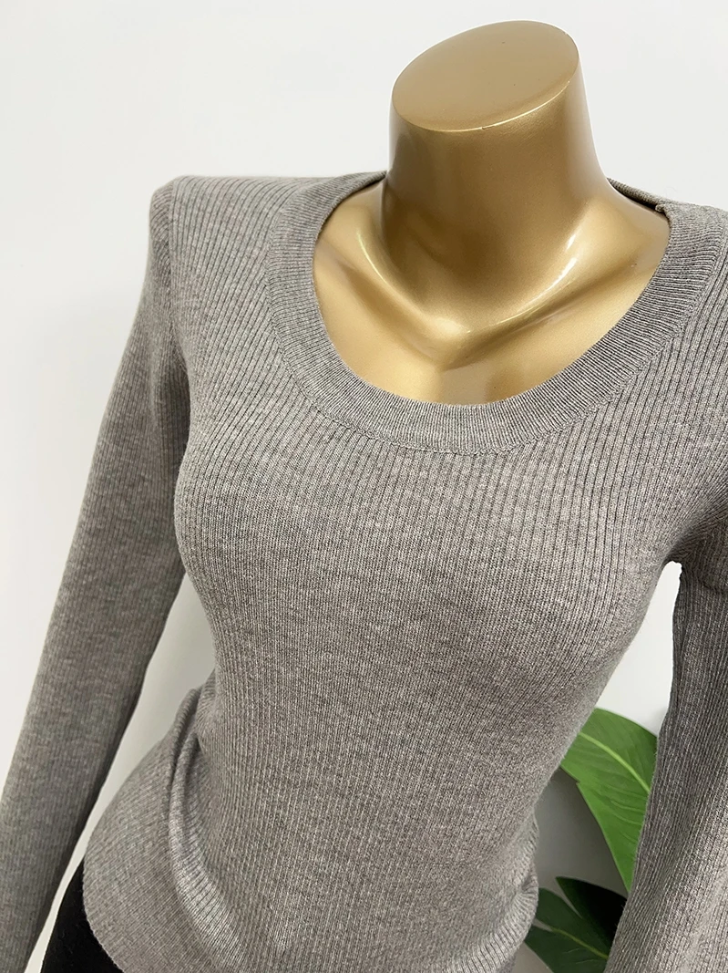 Sexy U-Neck Knitwear Show Figure Good Quality Version Commute Style Long Sleeve Woolen Coat for Women Autumn Winter Base Layer