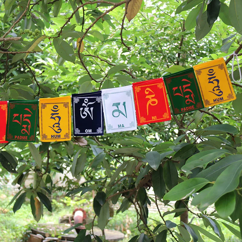 90cm Small Prayer Flag Pendant Six-character Five-color Tibetan Style Malonda Flag Home Temple Car Pendant/Buddhist Supplies
