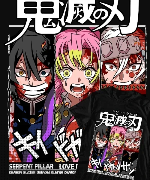 

Camiseta unisex Demon Slayer Mitsuri, Uzui y Obanai Cotton anime T-shirt