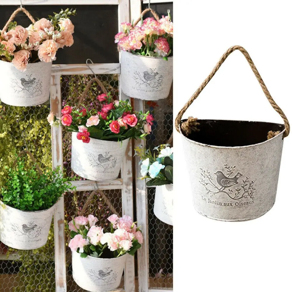 Wall Hanging Planter Plant Pot Flower Basket Garden Succulent Container Metal Iron Flower Holder Home Balcony Garden Decoration