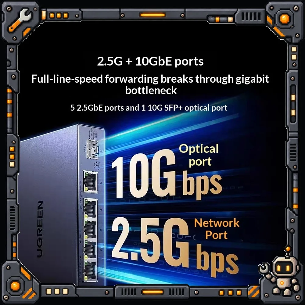 UGREEN CM754-15812 2.5G Ethernet Switch 8 Port 10G Fiber Metal Web Managed for NAS Modem