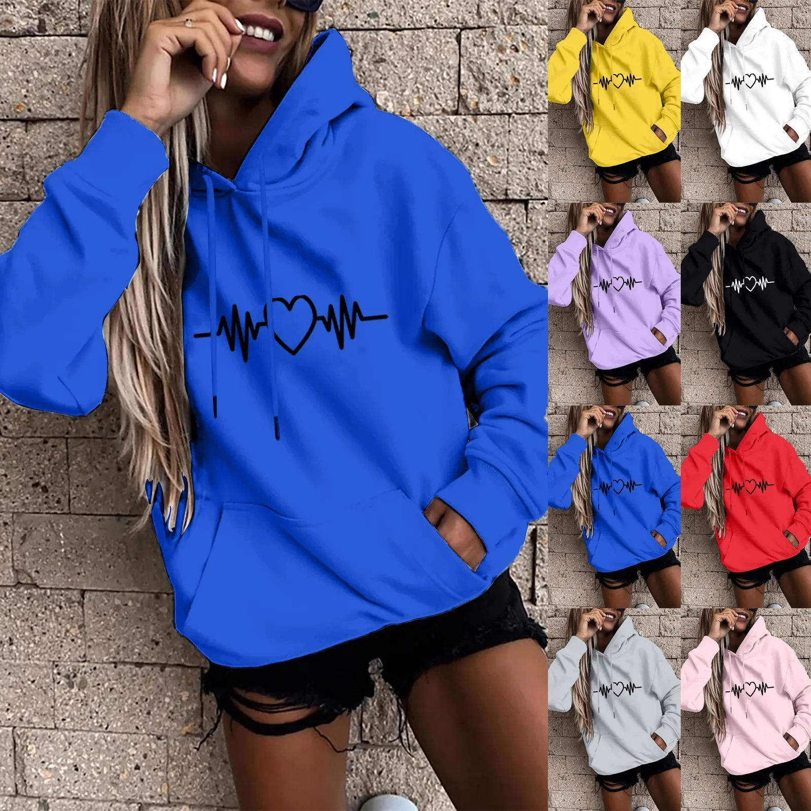 Heart Sweetshirts For Woman Female Love Hoodie Long Sleeved Women’s Sweater Hooded Casual Printed Women's Hoodies Sweatshirts