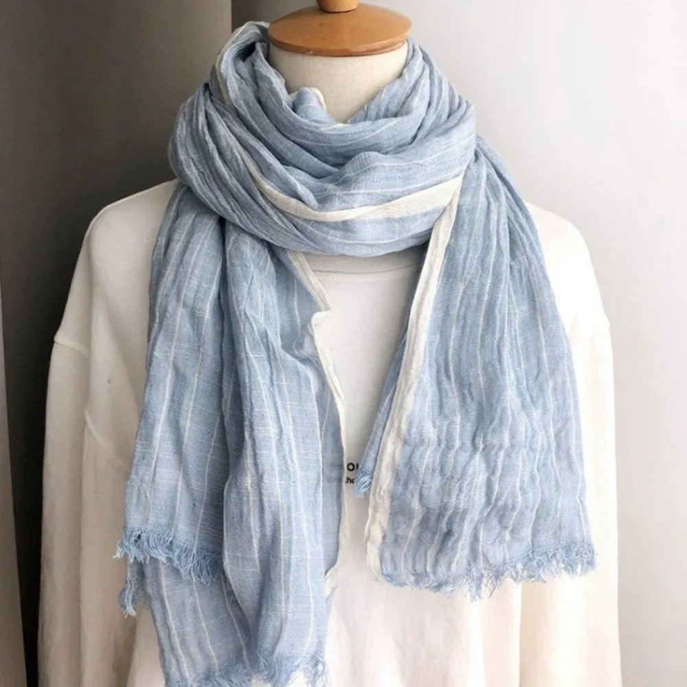 

Высококачественный хлопково-льняной полосатый плиссированный шарф-шаль, ветрозащитный, мягкий, зимний, кашемировый, для мужчин, повседневный, осенне-зимний, сохраняющий тепло