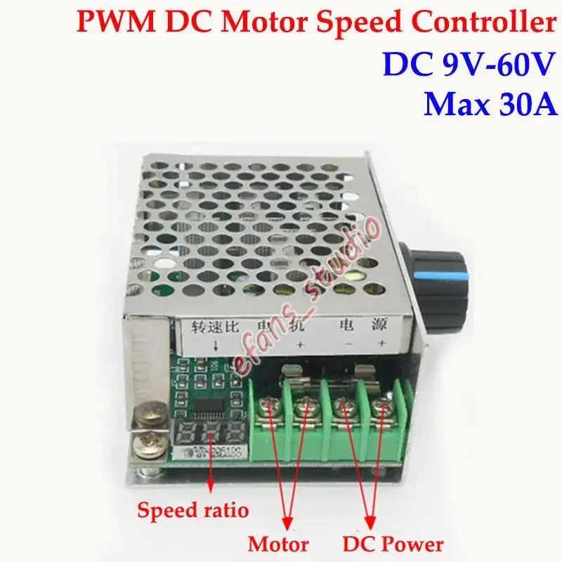 DC 6V-60V 12V 24V 36V 48V 30A High Current PWM DC Motor Adjustable Speed Controller Switch LED Display High Power Potentiometer