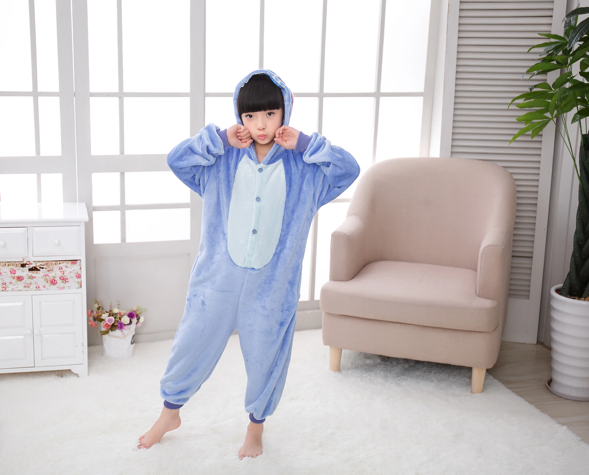 Kids Stich Pajamas Children Lilo Cartoon Plush Kigurumi Onesies Winter Warm One-Piece Costume For Boys Girls Christmas Gift