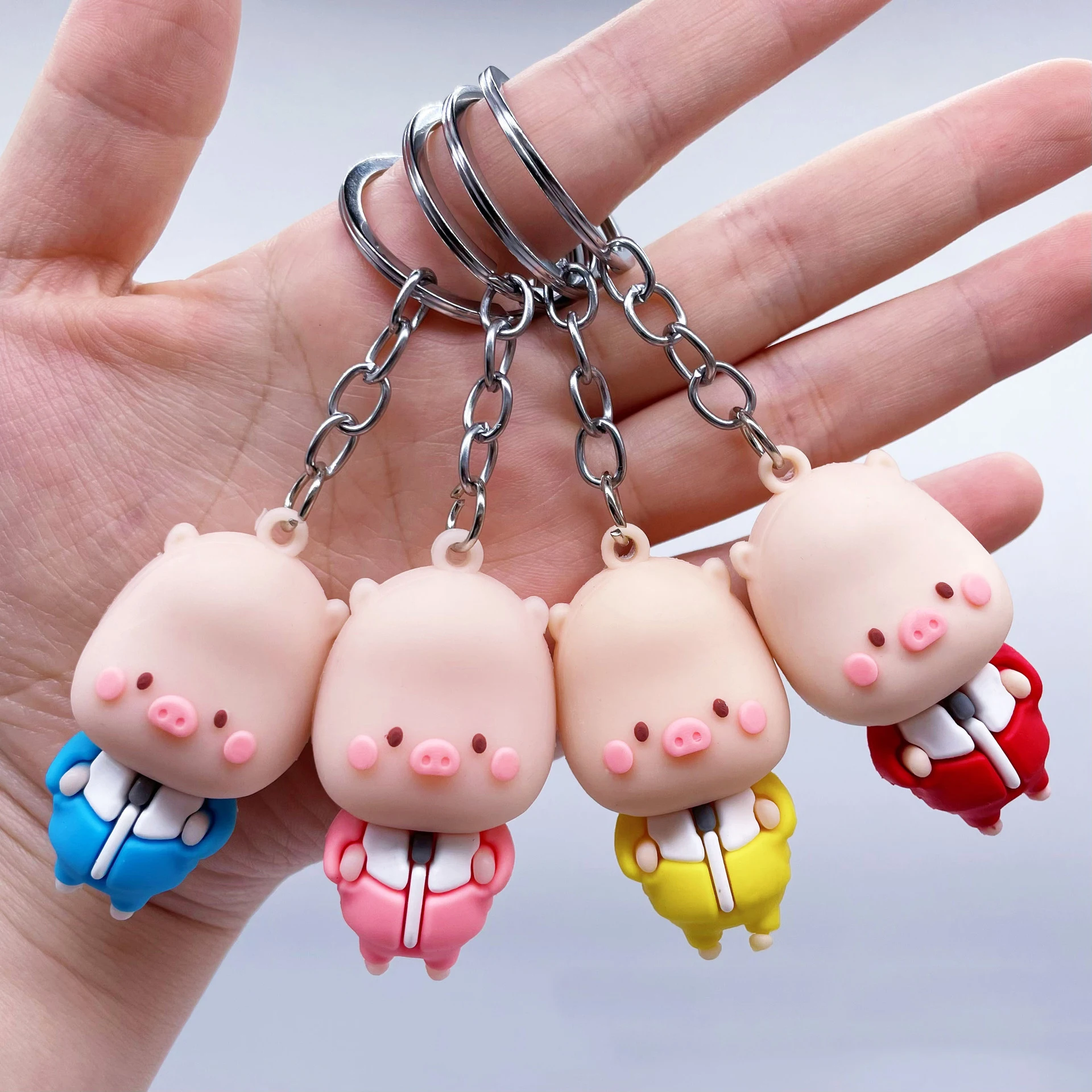 Kawaii Raincoat Pig Key Chain Student School Bag Backpack Pendant Cute Car Key Accessories Key Ring Woman Charm Keychain