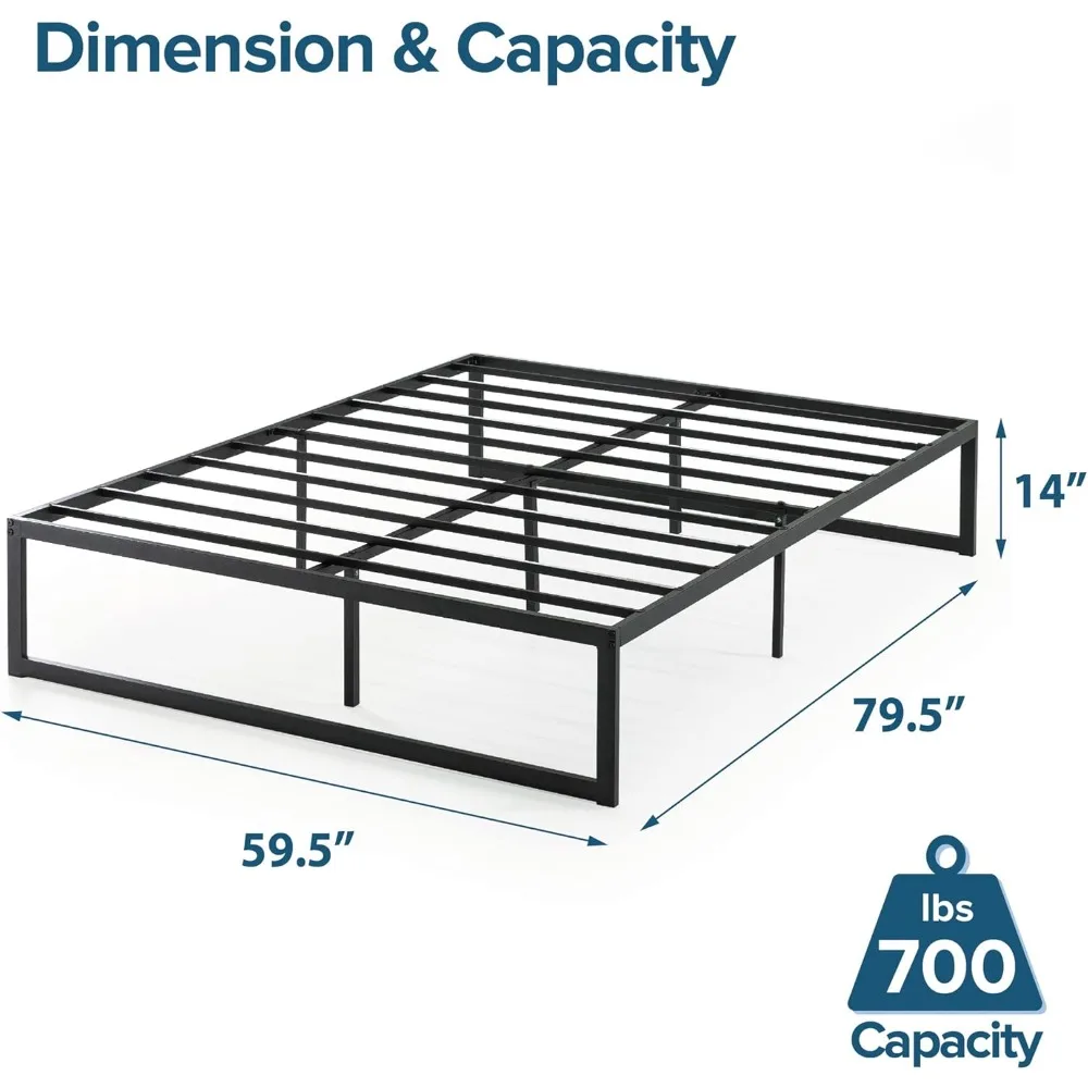 Cadre de lit à plateforme en métal, base de matelas avec support à lamelles en acier, pas besoin de ressort de boîte, assemblage facile, pour lit Queen