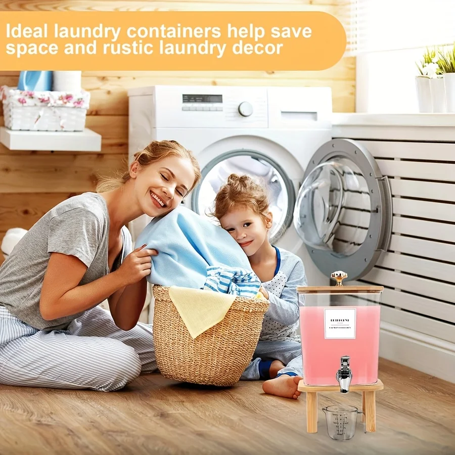 Laundry Detergent Dispenser, Plastic Liquid Laundry Soap Dispenser with Faucet Fabric Softener Container Laundry Room organizer