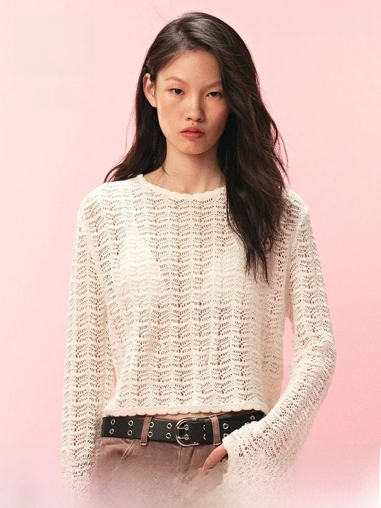 

H&M Women's Knitted round Neck Long Sleeve Soft Mesh Top Casual Style Regular Fit Cotton Acrylic Fiber Blend Open Cardigan