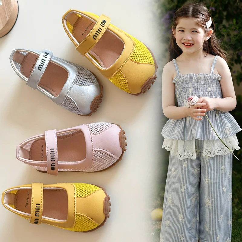 

Летние детские туфли на одной сетке для мальчиков и девочек, дышащие балетки на мягкой подошве с неглубоким горлышком, детские туфли на плоской подошве для малышей