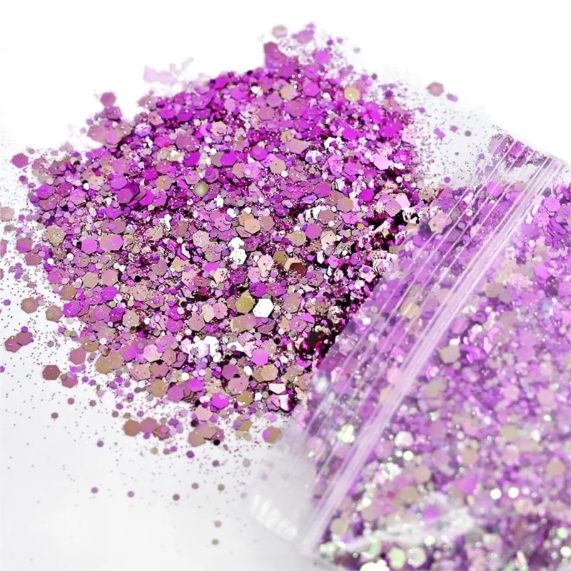 50 g/zak Chameleon Chunky Glitter Nail Sequin Holografische Mix Hexagon Flake Pailletten Kleurverschuiving Chunky Sequin Nail Art Glitter