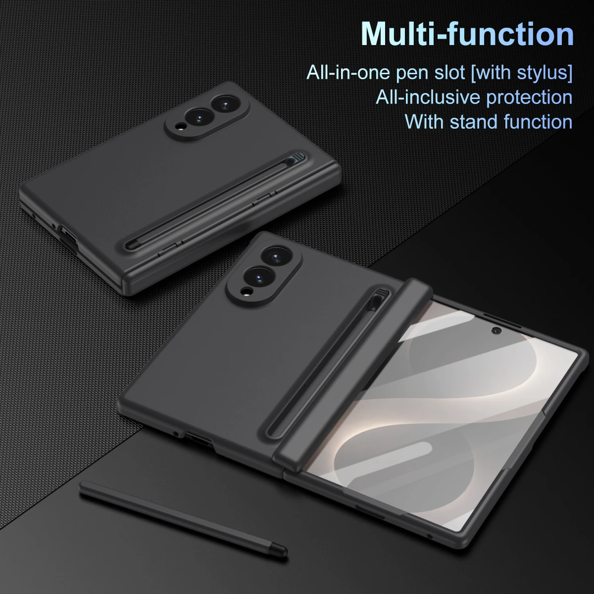 Luxury Skin Feel Phone Case for Samsung Galaxy Z Fold Ultra Wide 7 6 8 with Touch Pen - Shockproof Tempered Glass Cover