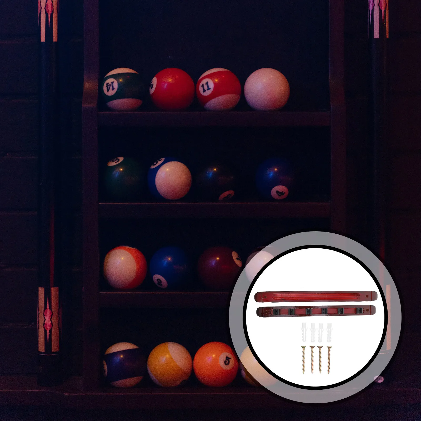 

1Set Wall-Mounted Six Hole Wood Cue Rack Pool Stick Holder Billiard Rod Organizer Storage Stand Pool Stick Holder
