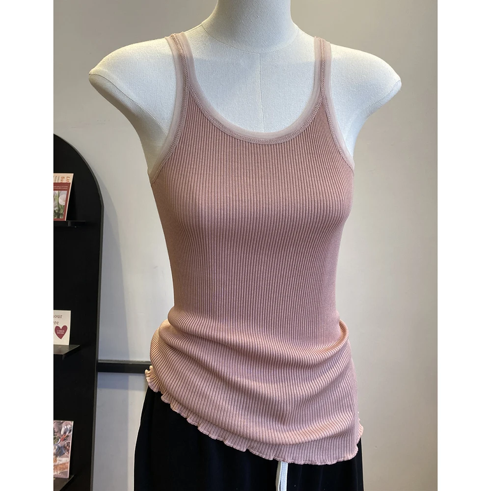 

Женские топы на бретельках в рубчик с тонкими бретельками, летняя облегающая эластичная майка на бретельках из смеси шелка шелковицы и хлопка