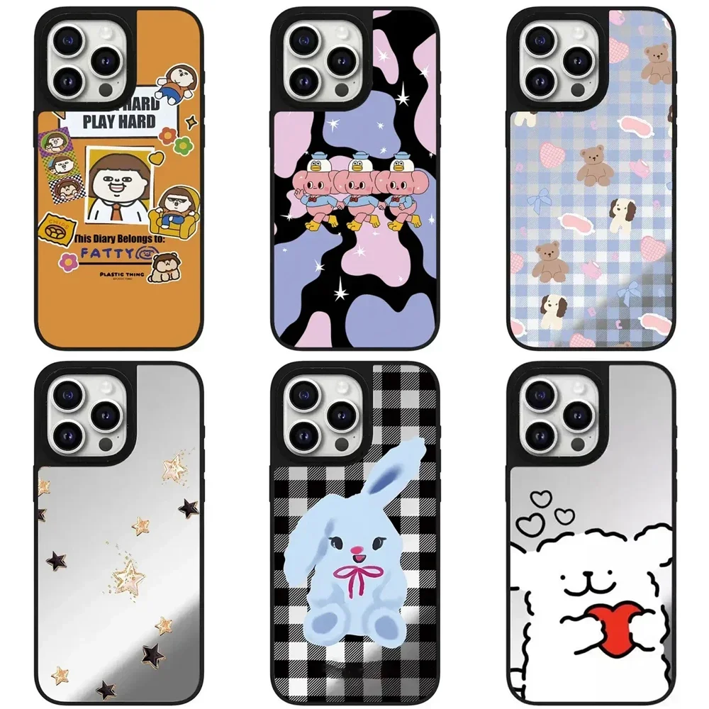 

Grid Cartoon Cute Mirror Magnetic Phone Case Cover for IPhone 11 12 13 14 15 16 Pro Max Case for 16 Pro Max