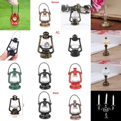 1/12 Dollhouse Miniature Accessories Mini Metal Vintage Oil Lamp  Simulation Barn Lantern Model Toys for Doll House Decoration