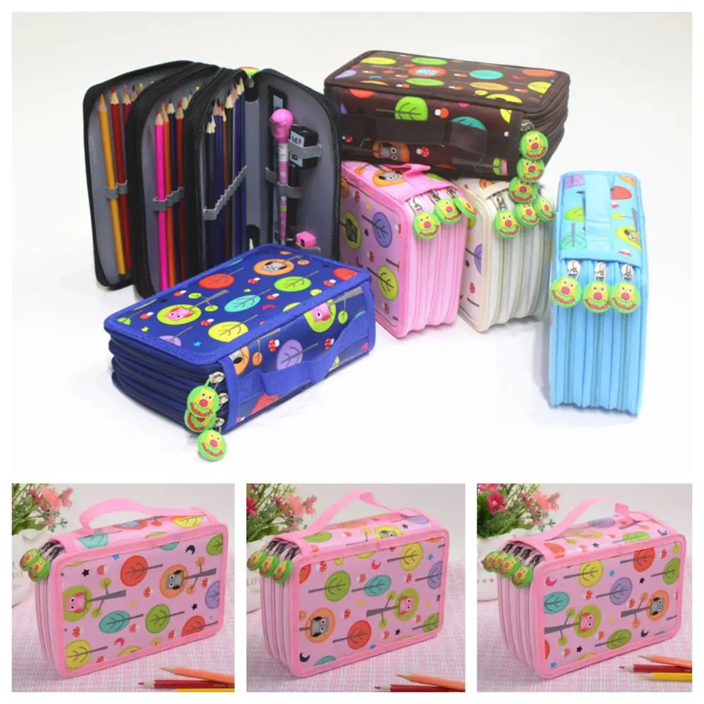 

32/52/72 Hole Sketch Pencil Case Large Capacity Zipper Closure Pen Storage Bag Cartoon Multiple Compartments