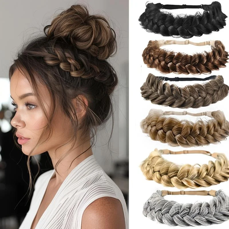 

1 Pcs Synthetic Premium Adjustable Handmade Wig Braided Elastic Band Hair Fashion Braiding Hair Headband Headwear For Women