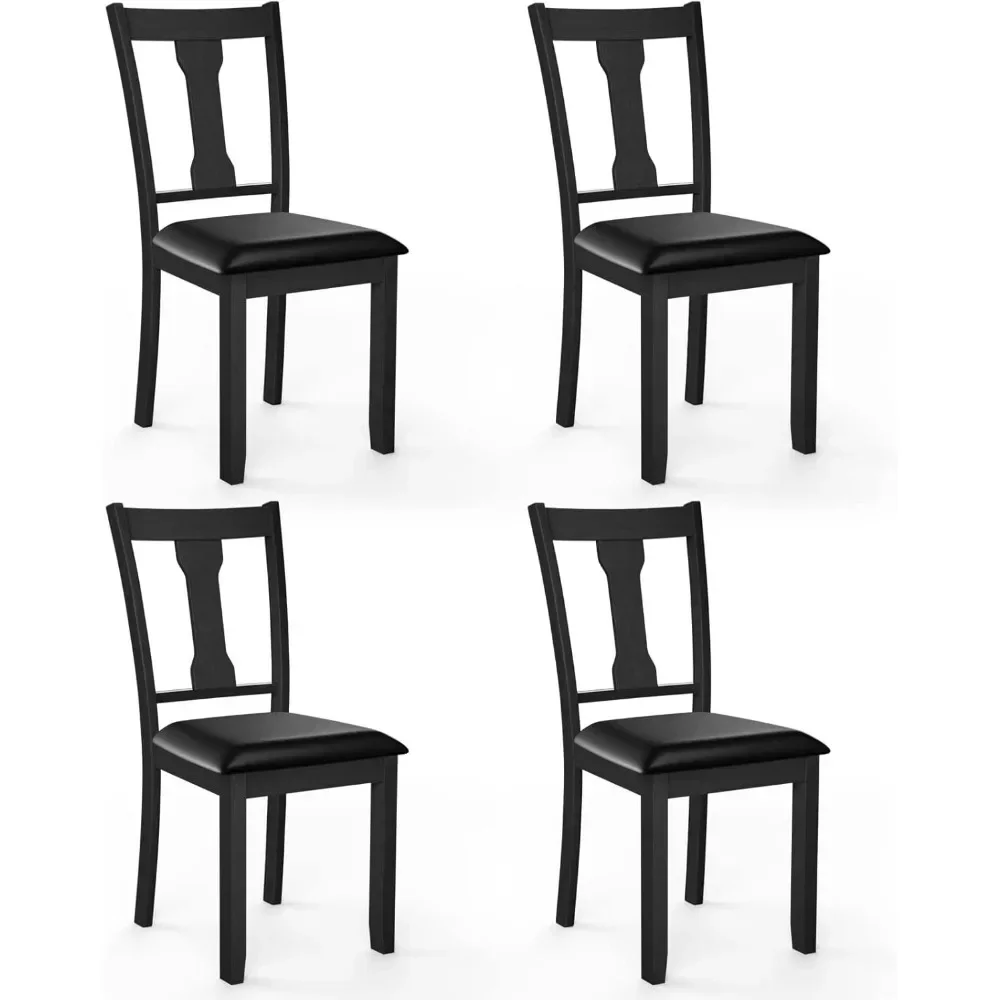 4 sets of black dining chairs, cushioned high back kitchen chairs, rubber wood frame, scratch resistant floor mats