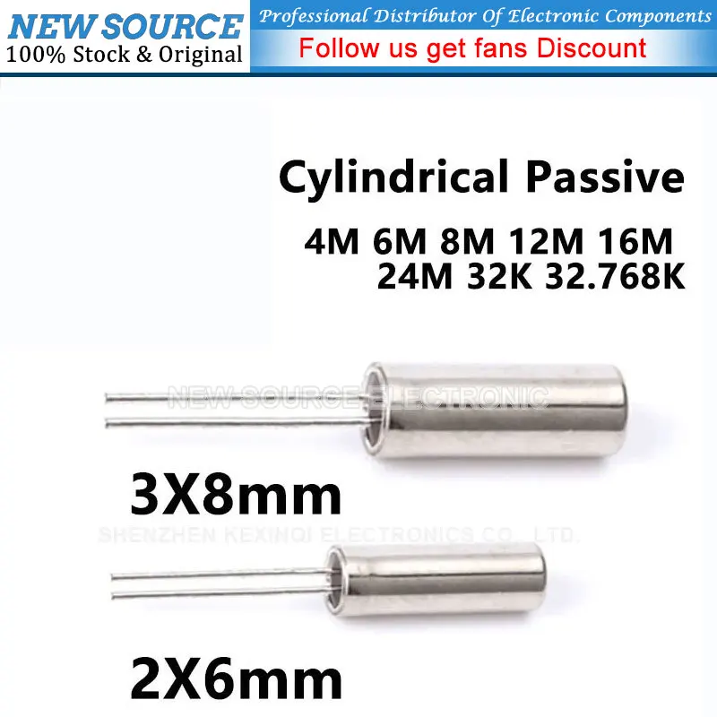 10pcs Cylindrical Passive Crystal Oscillator Quartz 32.768K DIP 2Pin Quartz Crystal 6M 12M 32k 24M 32.768M Hz 3x8 3*8 2x6 2*6mm