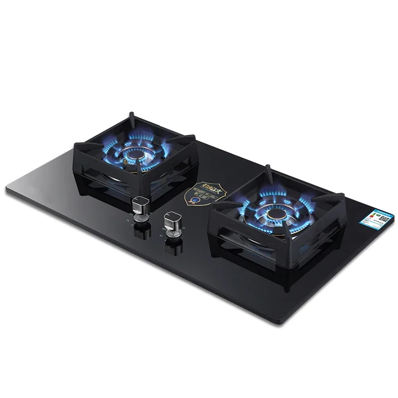 A12 Dual-Burner Gas Stove/4.5KW Fierce Fire Dual-Rotation Gas Stove/Electronic Pulser/Tempered Glass Black Crystal Panel