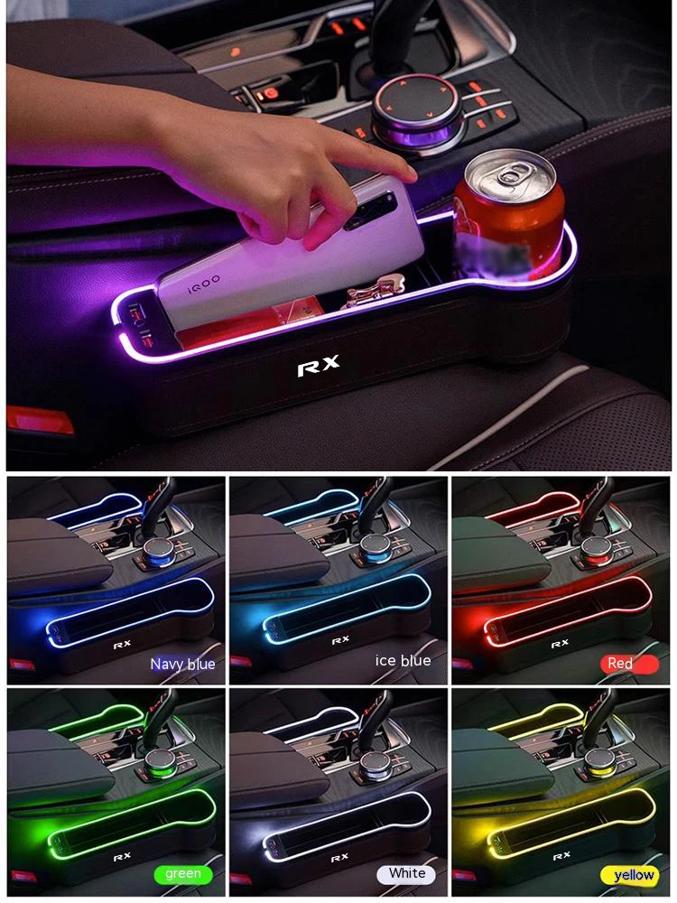 For Lexus NX RX UX Gm Car 7Color Storage Box with Atmosphere Light Car Cleaning Organizer USB Charging Auto Interior Accessories