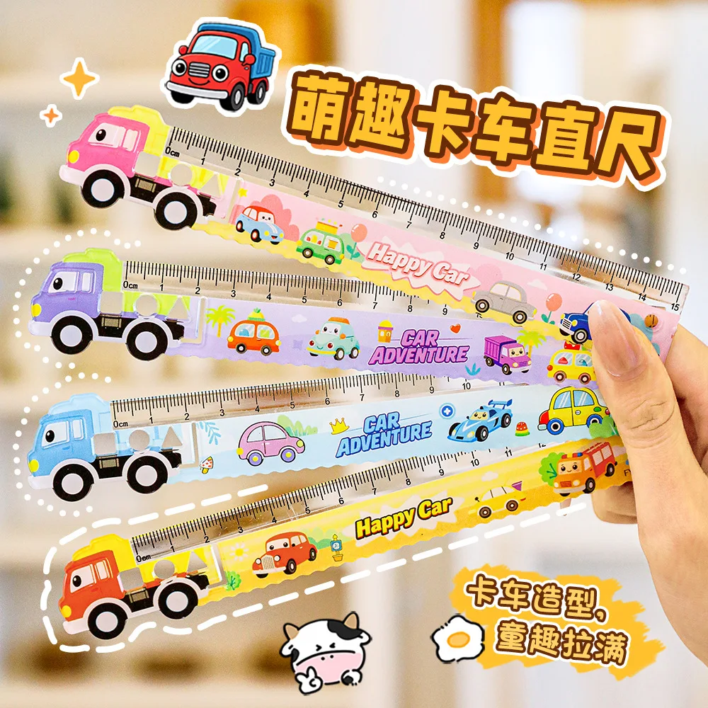 Wholesale Cute Truck Ruler Elementary Cartoon Wave Line Scale Ruler High Value Learning Stationery Ruler Back To School