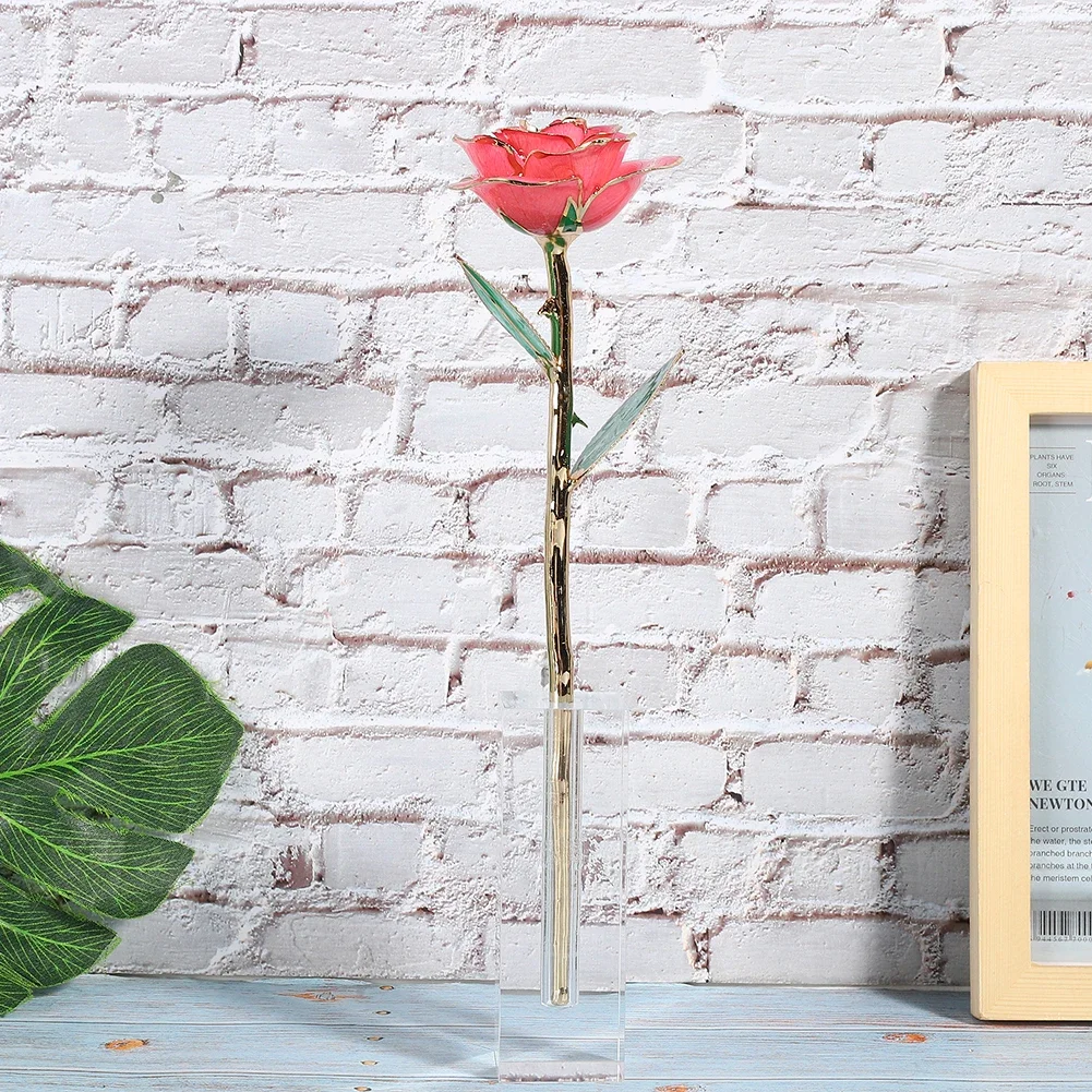 Transparent Rectangular Rose Flower Base Acrylic Display Stand Home Room Decoration Ornament