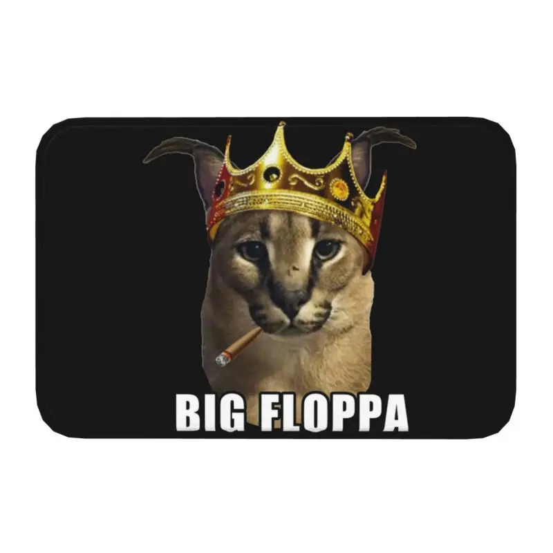 Big Floppa Rapper King Crown Poppa Meme Doormat Anti-Slip Bathroom Kitchen Mat Garden Garage Door Floor Entrance Carpet Rug