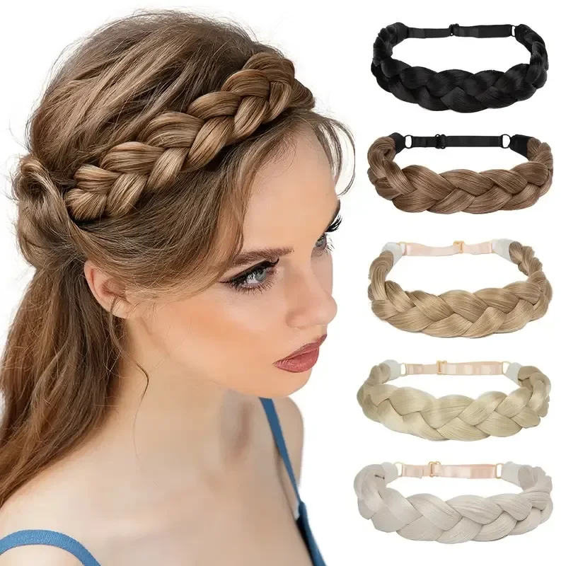 Synthetic Wig Headband Fishtail Braids Hair with Adjustable Belt Plaited Hairband Bohemian Style Women Hairstyle Hairpieces