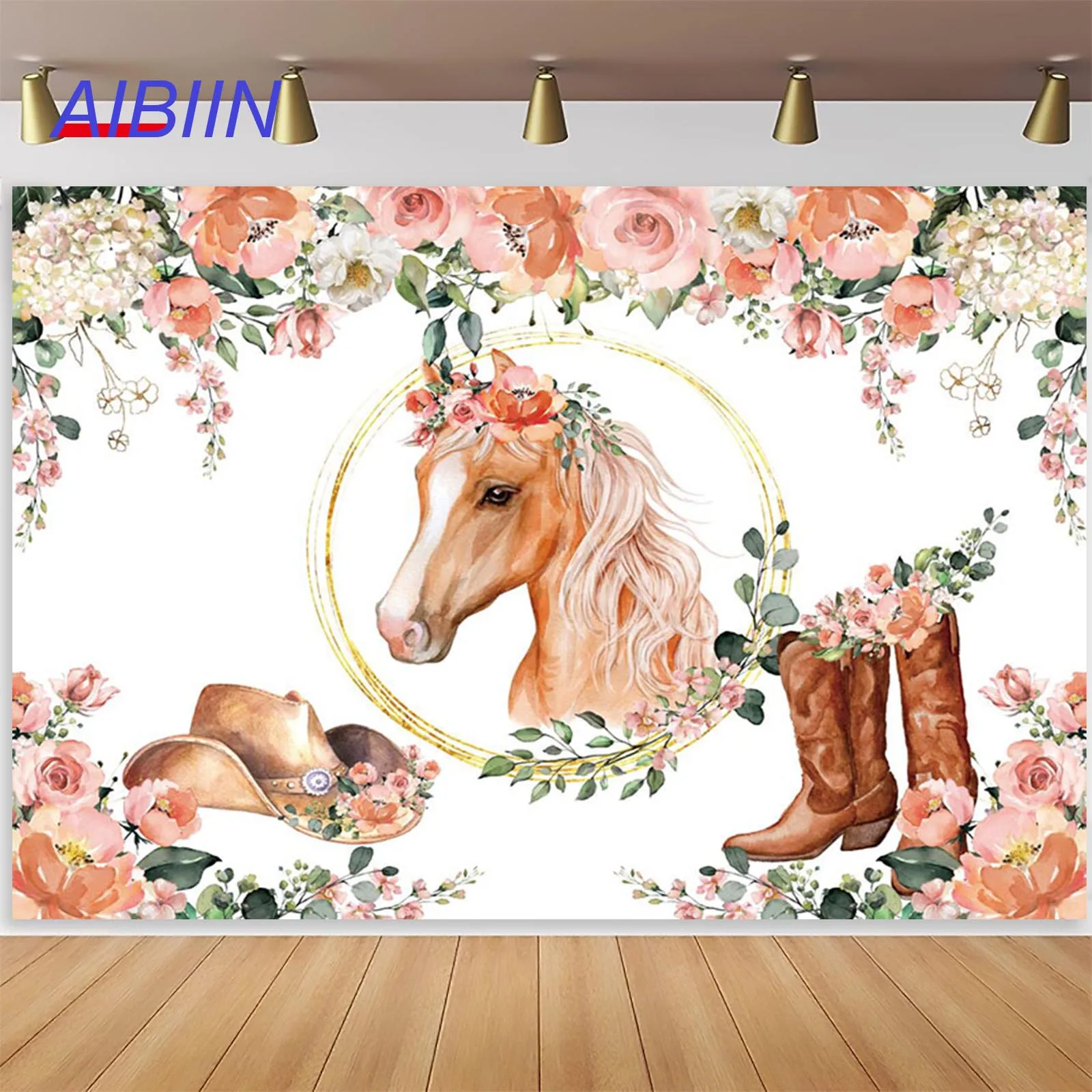 

Western Cowgirl Backdrop Horse Boot Hat Blush Flower Photography Background Girl Birthday Baby Shower Party Decoration Supplies