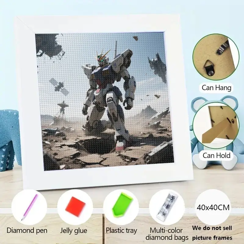 

1PC Anime Gundam Mecha Robot Warrior 5D Full Drill Diamond Painting Kit, 40x40CM Sci-Fi Futuristic Battlefield Landscape DIY Dia