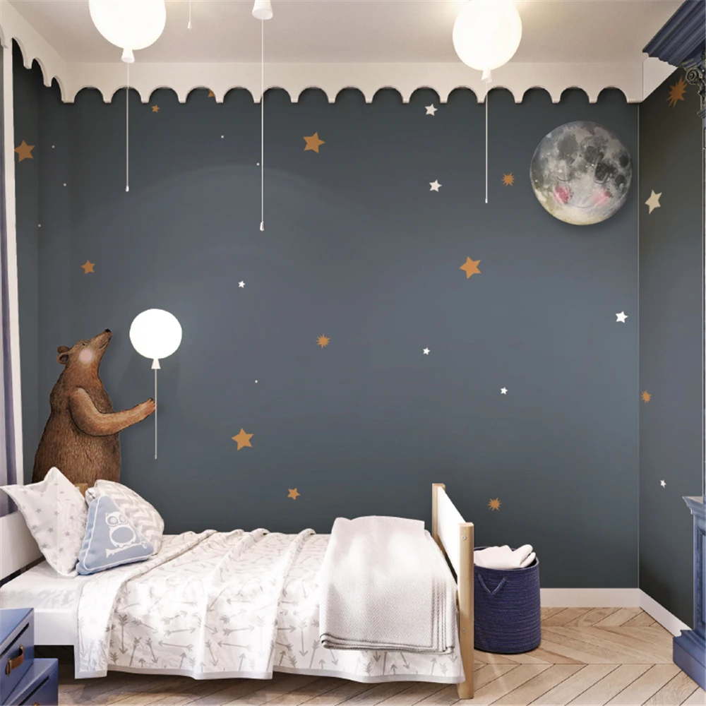 Custom Cartoon bear photo wallpapers for children's room decor wall paper boy bedroom starry sky wallpaper mural stickers muraux