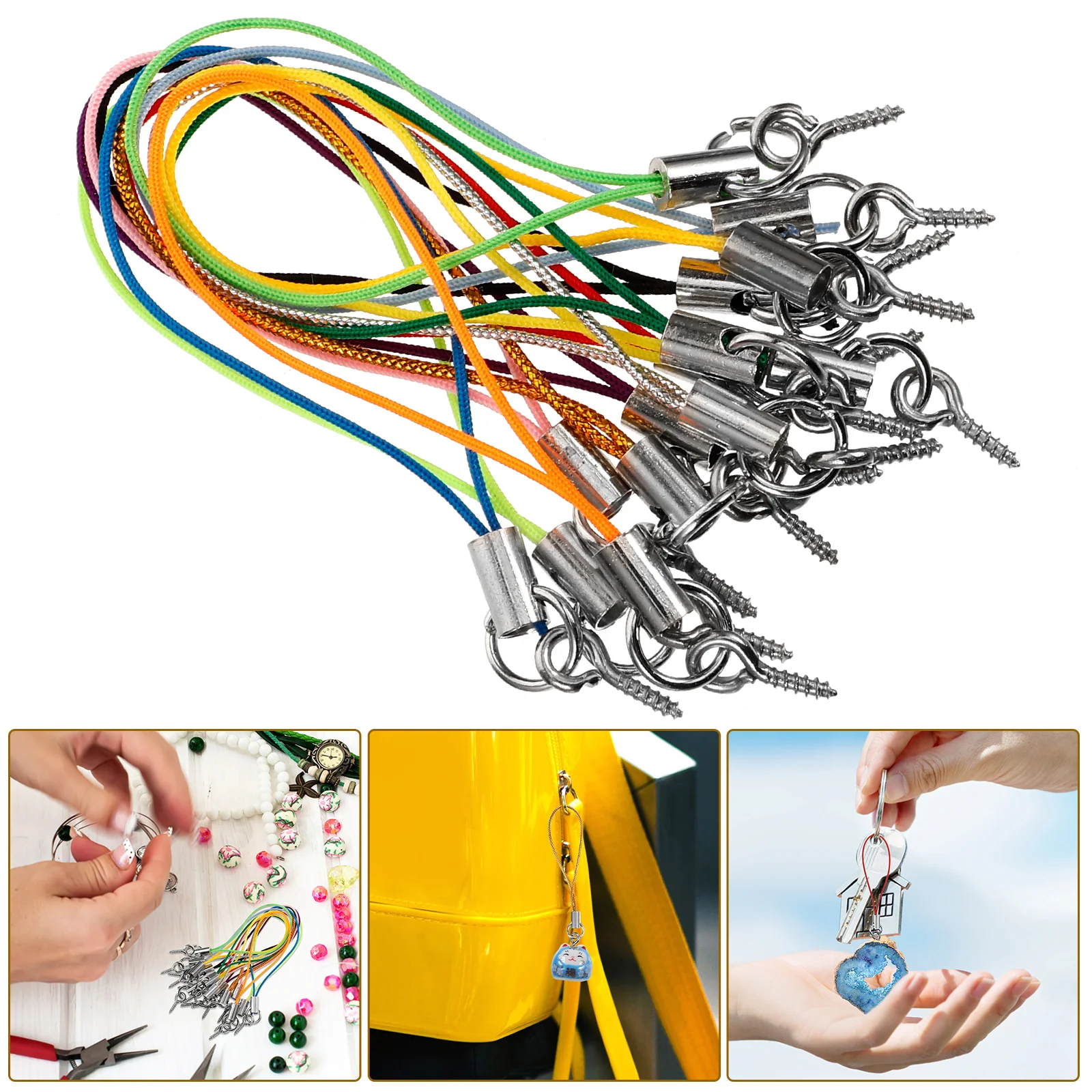 

100 Pcs Manual Mobile Phone Chain Lanyard Metal Keychain Clip Cellphone Hanging Rope