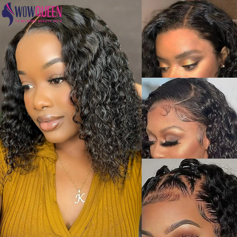 

Water Wave Glueless Wig Bob Wig Pre-Cut Lace Wig 10-16 Inch Bob Wig Lace Front Human Hair Wigs Pre Plucked 4x4 Closure Wigs