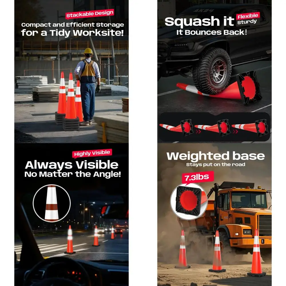 

36-дюймовые оранжевые конусы безопасности с усиленным основанием, светоотражающими вставками для регулирования дорожного движения и тренировок