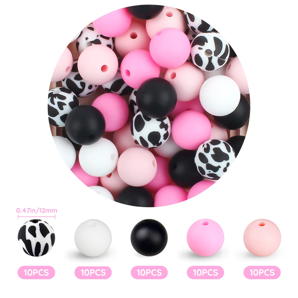 50Pcs 12MM Round Silicone Beads Leopard Print Round Ball Pearl For Jewelry Making DIY Necklace Bracelet Jewelry Accessories